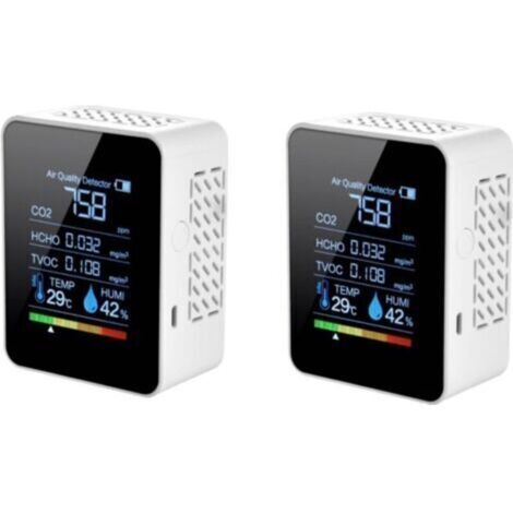Détecteur de dioxyde de carbone 5 en 1 – Moniteur de qualité d'air intérieur CO2 – Affichage LCD – Détection temps réel – Design compact