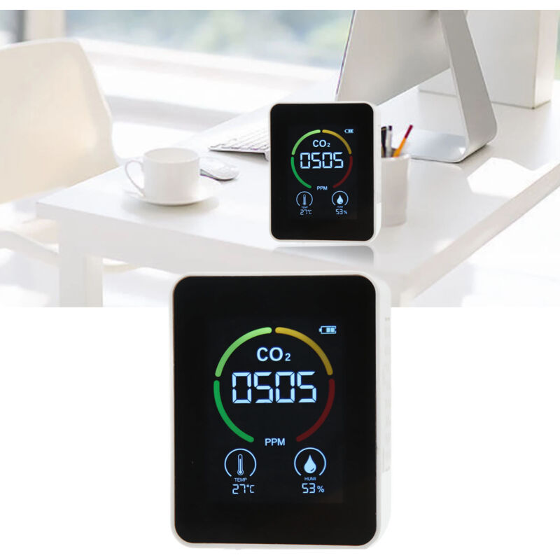 Debuns - Détecteur de dioxyde de carbone, capteur à semi-conducteur à grand écran, moniteur de qualité de l'air avec test de température et
