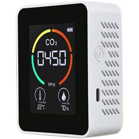 Détecteur de dioxyde de carbone CO2 pour la qualité de l'air, la température et l'humidité, mesure rapide du CO2, blanc