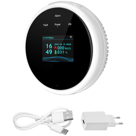 Détecteur de fuite de gaz pour la maison, compatible avec l'application Tuya, écran LCD couleur