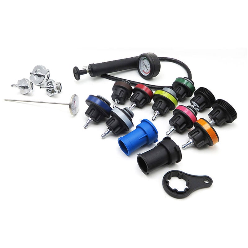 Détecteur de fuite de radiateur, testeur de système de refroidissement de voiture, Kit de manomètre de réparation automobile, 18 pièces