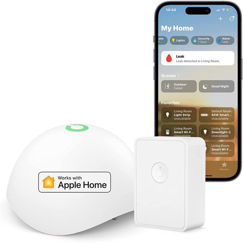 Détecteur de fuite d'eau intelligent (avec hub), détecteur d'indondation compatible avec apple homekit et smartthings, capteur d