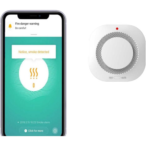 DOC&ET² Détecteur de fumée avec alarme WiFi : alerte sonore de 90 dB, compatible avec Amazon Alexa et Google Assistant, connectivité via application