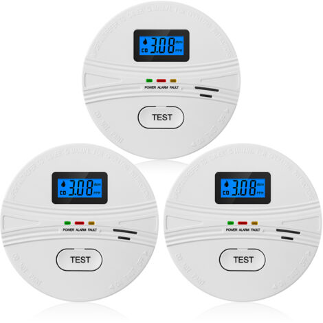 Détecteur de fumée et de monoxyde de carbone 3 packs 2 en 1 détecteurs de CO et de fumée alimentés par batterie avec bouton de test avertissement sonore et écran numérique LCD alarme incendie portabl