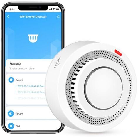 Détecteur de fumée intelligent Wi-Fi, alarme incendie, alarme de fumée sans fil domestique avec notification par application (batterie non incluse)