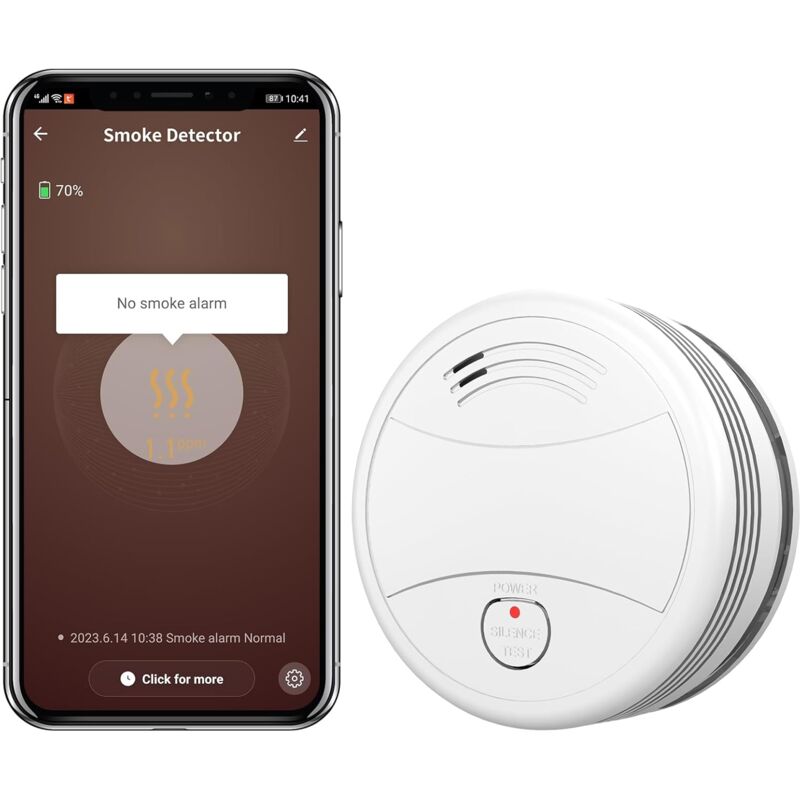 Dolaso - Détecteur de Fumée Intelligent WiFi, Alarme Incendie Connectée avec Notification , Détection 360° , Pile Lithium Remplaçable, Installation