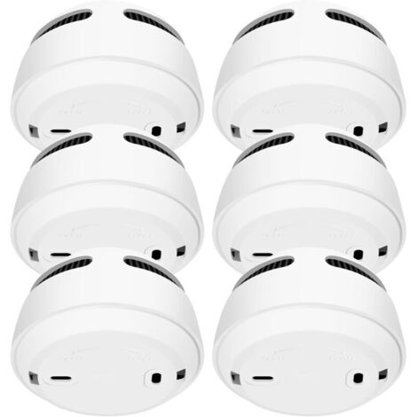 Détecteur de fumée, lot de 6 détecteurs de fumée, batterie 10 ans, alarme incendie, bouton test/silence, 85 dB, blanc