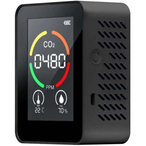Détecteur de Gaz CO2 3 en 1 avec Mesure de Température et Humidité Plage 400-5000 PPM Affichage LCD Noir