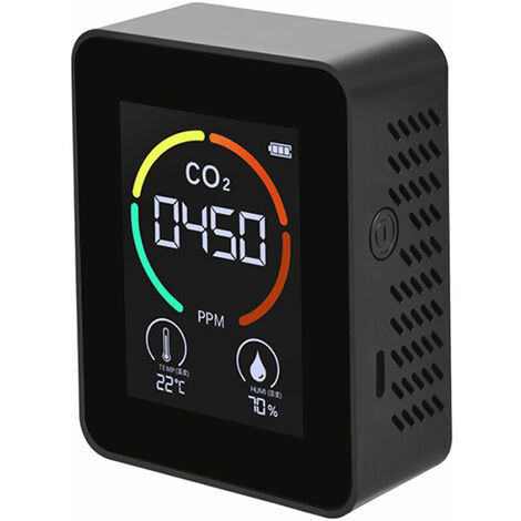 Détecteur de gaz Détecteur d'air de CO2 Détecteur de dioxyde de carbone dans l'air Serre de légumes et de fruits Moniteur de CO2 Blanc Batterie au lithium intégrée - Noir