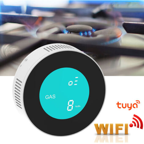 Détecteur de Gaz Intelligent Connecté WiFi - Alarme Sécurité avec Écran LCD pour Maison, Compatible Tuya, Prise Européenne