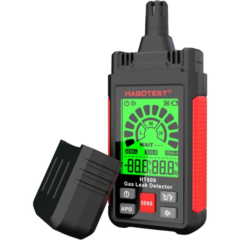 Détecteur de gaz méthane, HT609 Détecteur de fuite de gaz combustible avec écran LCD et alarme visuelle Température ambiante et humidité Détecteur