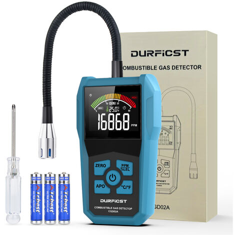 Détecteur de gaz portable avec alarme sonore – Sonde flexible 11 pouces – Étalonnage automatique – Compatible méthane et propane – Durficst