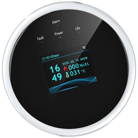 Détecteur de Gaz WiFi Alarm Domestic Naturel propane USB Tuya APP Alarme Température horloge RV LCD couleur camper kitchen maison [ABS] 8.7cm alimenté 5V 1A 77g 1 unité