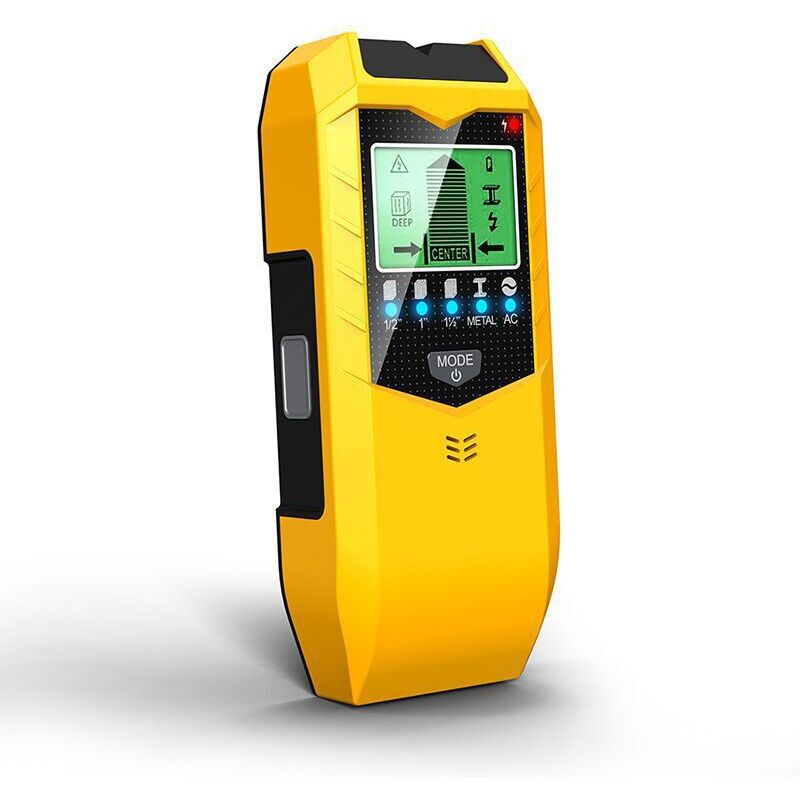 Détecteur de goujons 5 en 1 avec ecran lcd HD,des poutres en bois et des câbles électriques - jaune