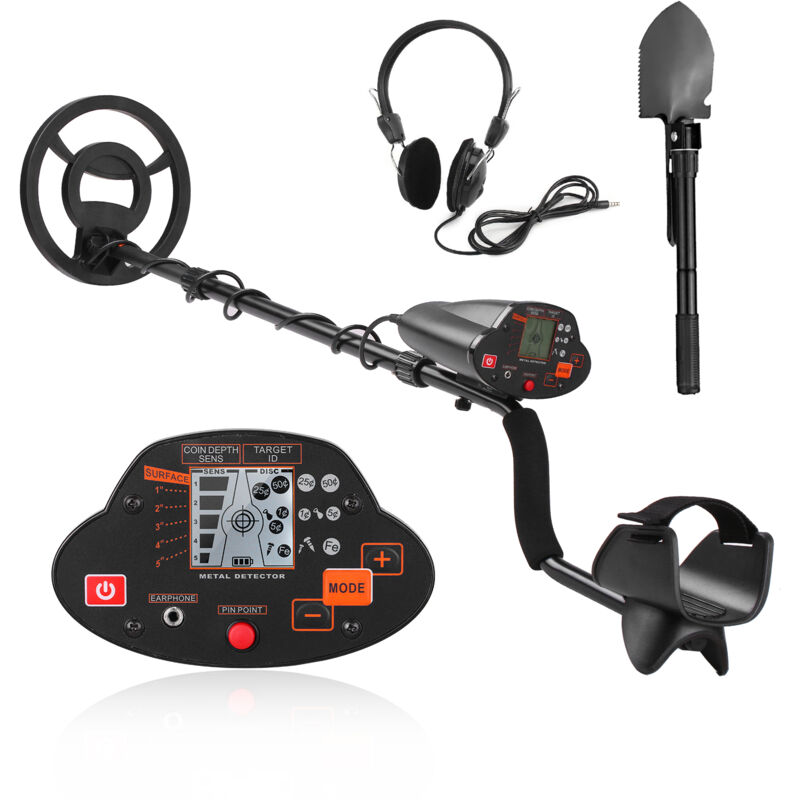 Détecteur de métaux Détecteur de métaux souterrain Détecteur d'or Chasseur de trésors Chercheur d'or avec écran LCD avec casque et pelle en métal