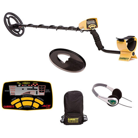 Détecteur de métaux Garrett ACE 250 – Alimentation 4 piles LR6 1.5V – Autonomie 35H – Disque concentrique 22x16cm