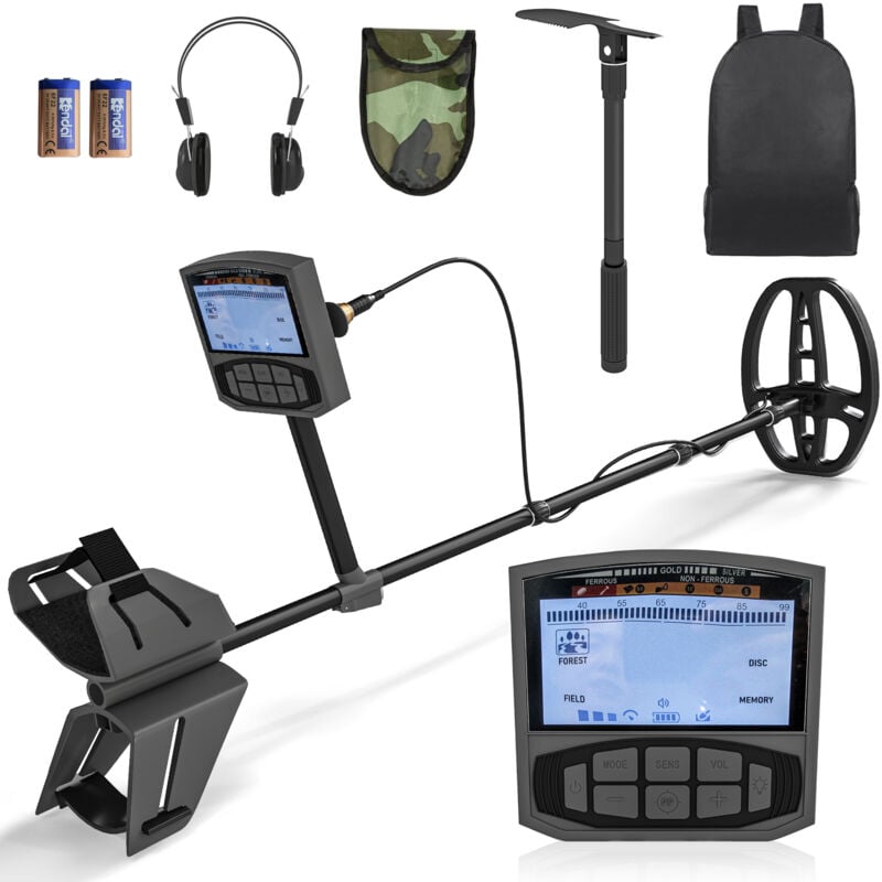 Détecteur de métaux haute sensibilité - nombreux accessoires - bobine étanche, manche telescopique - gris foncé
