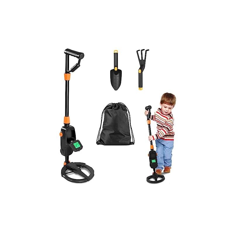 Détecteur de métaux détecteur de métaux pour enfants jusqu'à 13 cm de profondeur comprenant pelle, herse à cinq dents et sac de transport détecteur
