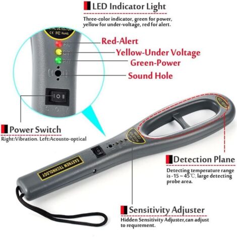 Détecteur de Métaux,main-Détecteur Métaux Portable avec Haute Sensibilité pour occasions importantes,métro, parc
