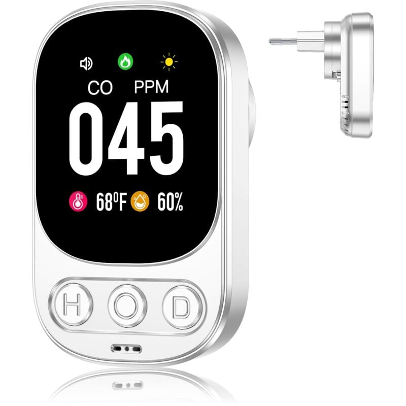 Beijiyi - Détecteur de Monoxyde de Carbone 3-en-1 avec Alarme, Capteur de Température et d'Humidité, Idéal pour Maison, Caravane, Appartement,