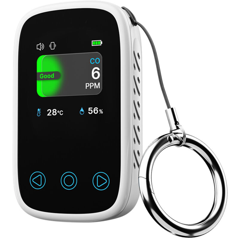 Détecteur de monoxyde de carbone [3 en 1] avec écran tactile HD – Moniteur de CO portable et rechargeable avec capteur de température et d'humidité
