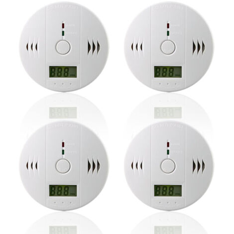 Détecteur de monoxyde de carbone 4 pièces – Alimentation batterie – Alarme sonore et visuelle – Installation dans zones à risque