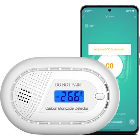 Détecteur de monoxyde de carbone Aroha Smart Connect WiFi - Batterie 10 ans - Alarme de CO connecte avec Tuya et Smartlife - Portable