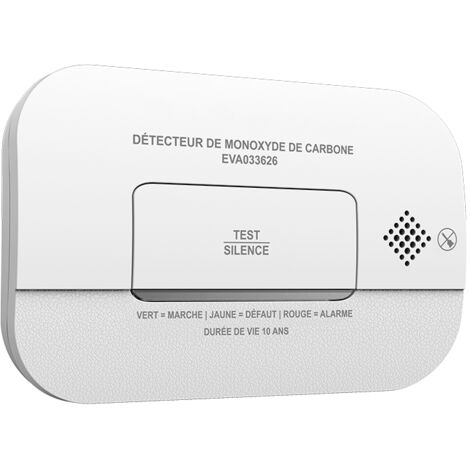 Détecteur de monoxyde de carbone NF 85 dB – Alimentation sur piles – Autonomie 3 ans – Installation murale ou plafond – Evacuate