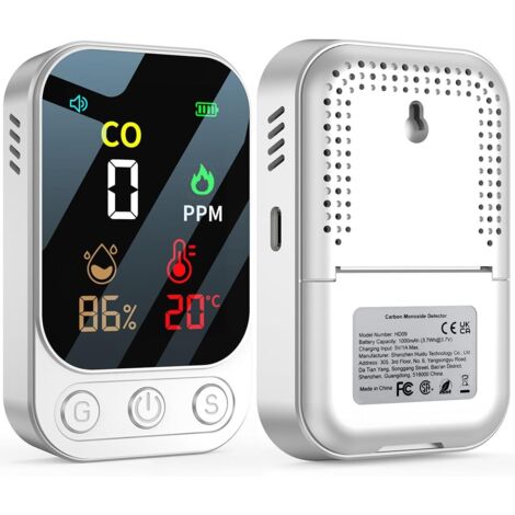 Détecteur de monoxyde de carbone portable 3 en 1, détecteur de monoxyde de carbone rechargeable avec affichage de la température et de l'humidité, portable pour la maison, la caravane, le