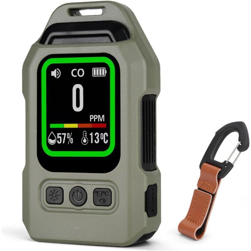 Détecteur de monoxyde de carbone portable 4 en 1, mini alarme CO rechargeable avec dos magnétique, 300 heures en veille, capteur de température et
