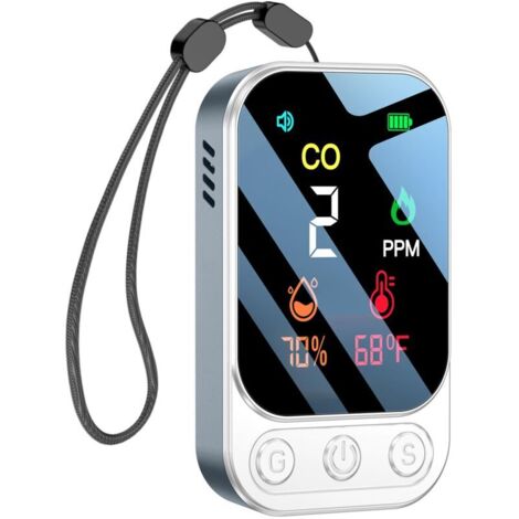 Détecteur de Monoxyde de Carbone Portable pour Voyage Camping Voiture, Alarme de CO Portatif, Mesureur de Monoxyde de Carbone avec Batterie Rechargeable Intégrée, Blanc, HD09