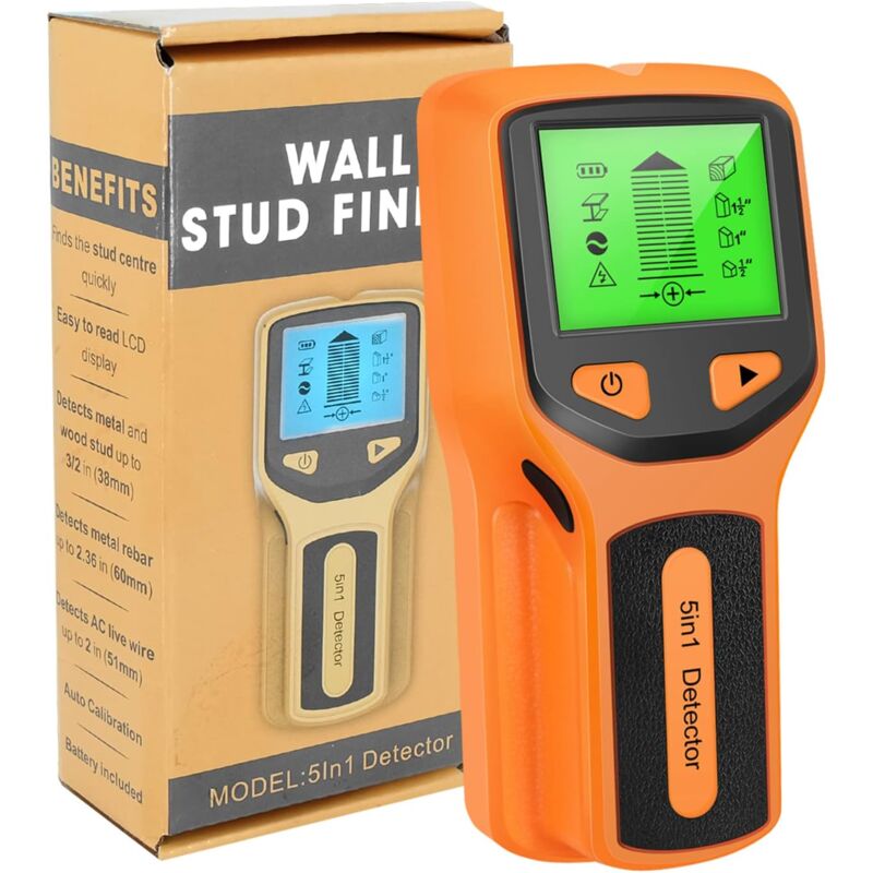 Détecteur de montants mural, détecteur de montants multifonction 5 en 1 avec capteur intelligent amélioré, écran LCD HD et alarme audio, détecteur de