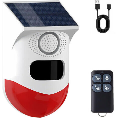 Détecteur de mouvement extérieur solaire et Wi-Fi, détecteur de présence infrarouge sans fil, son de 120 dB et étanchéité IP65, pour garage, jardin et bureau