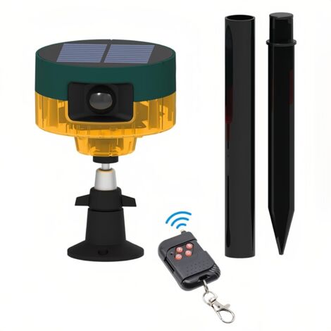 Détecteur de Mouvement Solaire pour l'extérieur Détecteur de Mouvement 360° Lampe Flash stroboscopique avec télécommande - Sirène sonore de sécurité pour poulailler Cour Maison Ferme