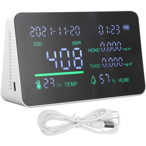 Détecteur de Qualité d'Air Intelligent 6 en 1 : CO2, TVOC, HCHO, Température, Humidité - Blanc