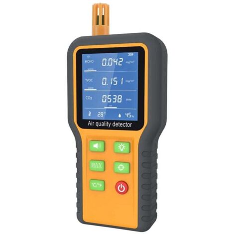 Détecteur de Qualité d'Air Intérieur CO2 Formaldéhyde TVOC Température Humidité avec Alarme Sonore Écran Rétroéclairé