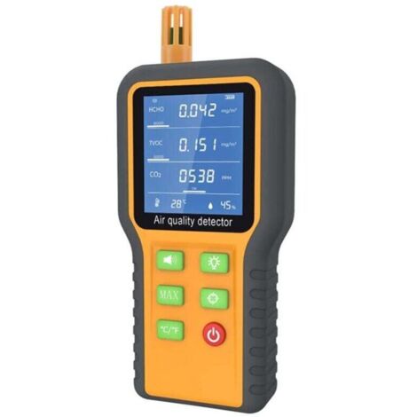 Détecteur de Qualité d'Air Intérieur CO2 Formaldéhyde TVOC Température Humidité avec Alarme Sonore Écran Rétroéclairé