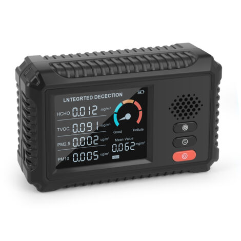 Détecteur de Qualité d'Air Multifonction LHW-100 Noir ABS - Moniteur Formaldéhyde HCHO, TVOC, PM2.5/PM10 en Temps Réel avec Écran LCD