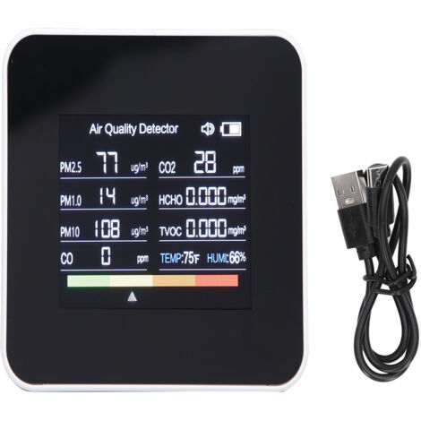 Détecteur de Qualité d'Air Multifonction - Mesure PM2.5, PM10, CO2, CO, HCHO, TVOC avec Écran LCD