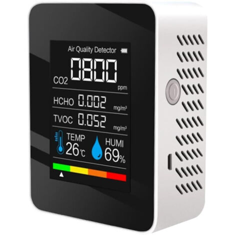 Détecteur de qualité d'air portable 5 en 1 - Moniteur intelligent CO2 et particules
