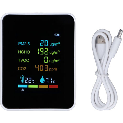 Détecteur de Qualité d'Air Portable - Mesure PM2.5, CO2, HCHO, TVOC avec Écran Numérique et Batterie