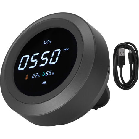 Détecteur de Qualité d'Air Portable Multifonction - Moniteur CO2, Température, Humidité - Noir