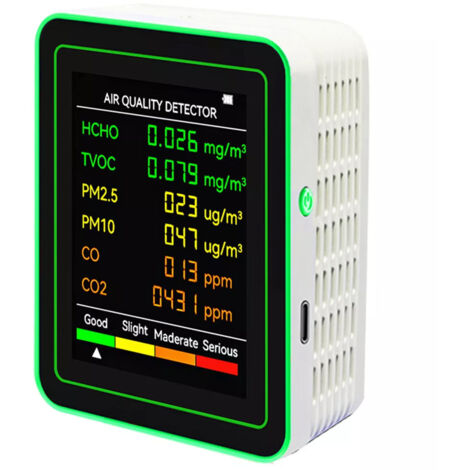Détecteur de qualité de l'air 6 en 1, moniteur CO2, mesure PM2.5 PM10 HCHO TVOC CO, capteur de formaldéhyde, écran LCD, analyseur de gaz