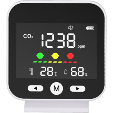 Détecteur de qualité de l’air CO₂ haute précision (400–5000 ppm) avec capteurs température & humidité – Bureau