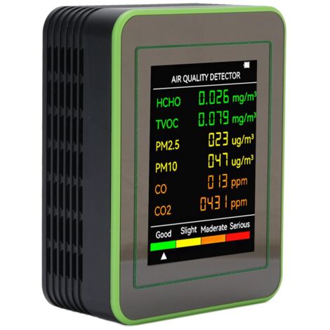 Détecteur de qualité de l'air CO2 TVOC HCHO PM2.5 PM10, testeur Portable couleur LCD affichage numérique noir vert