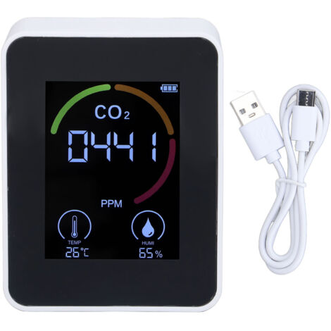Détecteur de Qualité de l'Air Numérique - Moniteur CO2 avec Capteur de Température et d'Humidité - Écran Grand Format, Batterie 1200mAh, USB