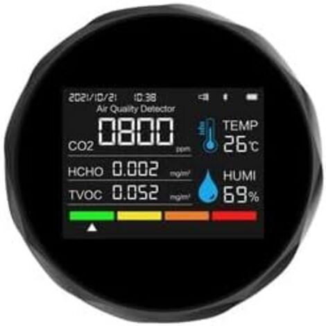 Détecteur de qualité de l'air Portable Mesure de CO2 Mesure de température numérique Testeur d'humidité Détecteur de dioxyde de Carbone TVOC Formaldeide HCHO (Black-2)
