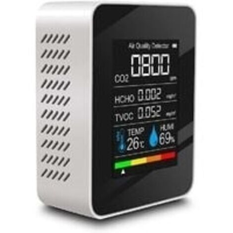 Détecteur de qualité de l'air Testeur multifonctionnel de CO2 avec dioxyde de carbone Valeur TVOC HCHO Quantité d'électricité Fonction d'affichage de l'humidité de la température（noir）