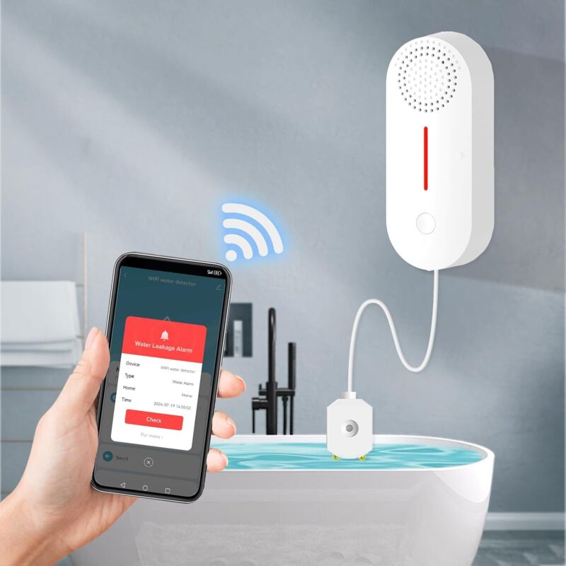 XVX - Détecteur d'eau sans fil WiFi, alarme de capteur d'eau intelligente, détecteur de fuite d'eau 100 dB avec surveillance à distance via