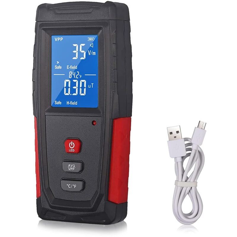 Détecteur EMF de Rayonnement Onde Electromagnétique Metre EMF Testeur Affichage LCD Incorpore une Batterie Llithium-ion avec un Câble de Recharge USB